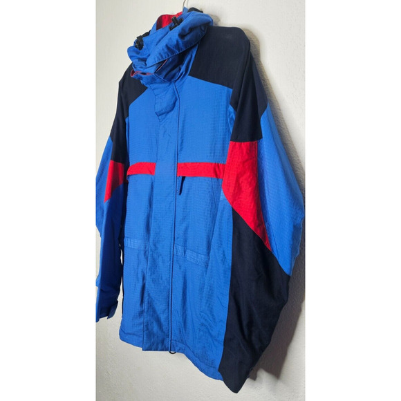 Vintage Lands End Mens Windbreaker Jacket Large Blue Hooded Full Zip Outdoors - Picture 2 of 13